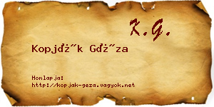 Kopják Géza névjegykártya